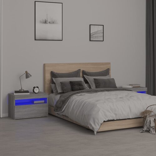  The Living Store Nočna omarica 2 kosa z LED lučkami siva sonoma 60x35x40 cm - Nočna Omarica, (21448590) Cene