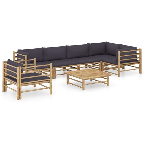  7-dijelna vrtna garnitura od bambusa s tamnosivim jastucima Cijene