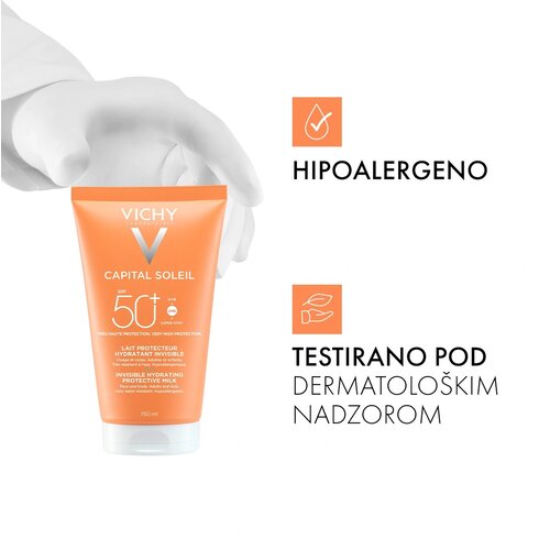 Vichy Capital Soleil Invisible Hydrating Protective Milk za&amp;scaron;čitni losjon za obraz in telo SPF 50+ 150 ml Slike