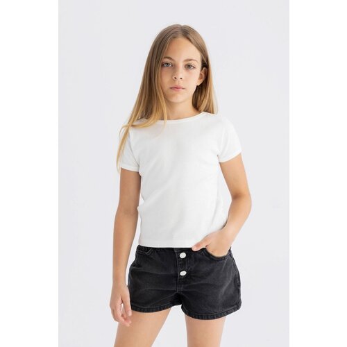 Defacto Girl's Slim Fit Crew Neck Basic Ribbed Camisole Short Sleeve T-Shirt Cene