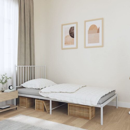 Metalni Kovinski posteljni okvir z vzglavjem bel 100x190 cm Slike