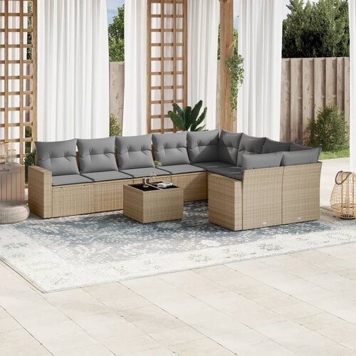 VidaXL 10-dijelni set vrtnih sofa s jastucima bež od poliratana Slike
