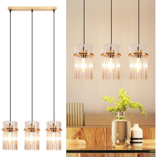 Nettlife Viseča svetilka Vintage Gold, 3 steklene sijalke, grlo E27, &amp;Oslash; 16 cm, za mizo, kuhinjo (brez žarnic)., (5000491305) Slike