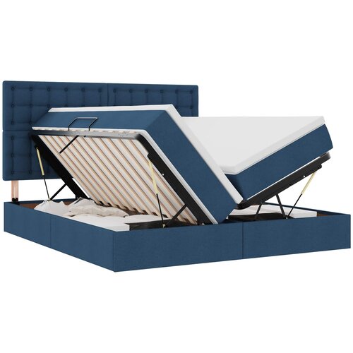 vidaXL Krevet S LED lampica s uzglavljem Plava 200 x 200 cm tkanina - Plava 200 x 200 cm Gumbi Cene