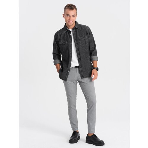 Ombre Men&amp;#039;s denim snap shirt with pockets - black Slike