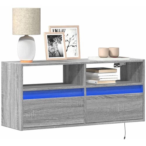 vidaXL Stenska TV omarica z LED lučkami siva sonoma 100x31x45 cm Cene