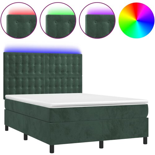 Maison Chic Box spring postelja - Vzmetna postelja z vzmetnico LED tem. zelena 140x200cm žamet SL15972, (21895794) Cene