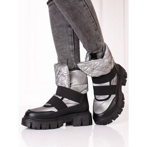 SHELOVET Women&amp;#039;s Snow Boots Silver Black Slike