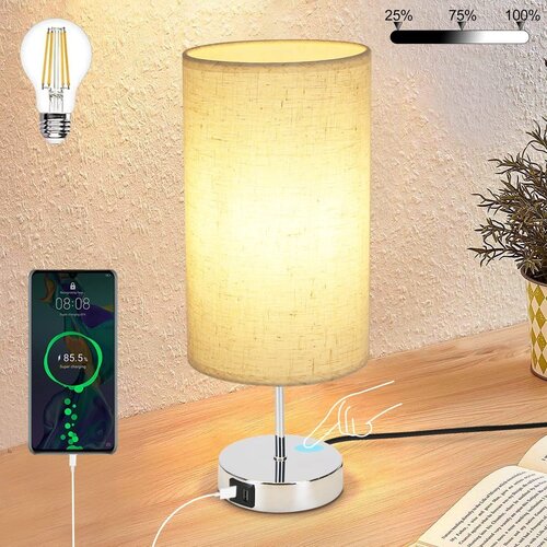 Nettlife lampe de chevet tactile dimmable avec fonction de charge lampe de table moderne avec USB E27, (22143981) Cene
