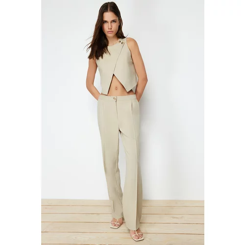 Trendyol Mink Premium Straight Ribbed Woven Trousers