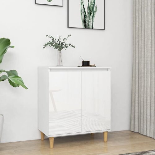 VidaXL Komoda z lesenimi nogami visok sijaj bela 60x35x70cm iverna pl. Slike