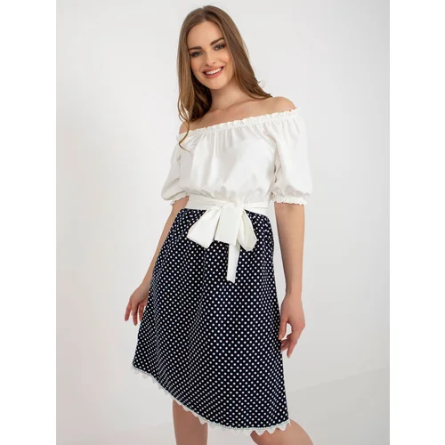 Fashion Hunters Ecru-Navy Spanish cocktail dress with belt