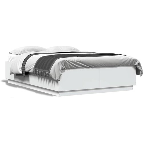 VidaXL Posteljni okvir z LED lučkami bel 140x200 cm inženirski les Slike