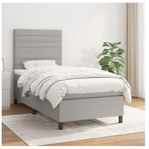  Box spring postelja z vzmetnico svetlo siv 100x200 cm blago Cene
