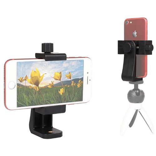 INF Vrtljivi univerzalni adapter za stojalo za pametni telefon z vijačno sponko Black, (21537604) Slike