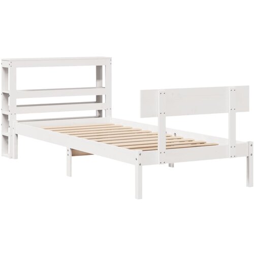 vidaXL Posteljni okvir z vzglavjem bel 75x190 cm trdna borovina, (21292534) Cene
