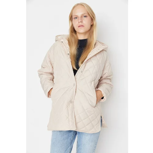 Trendyol Beige Oversize Hooded Quilted Coat