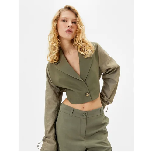  Crop Jacket Double Fabric Reusable Cuffs Elastic Double Breasted Collar