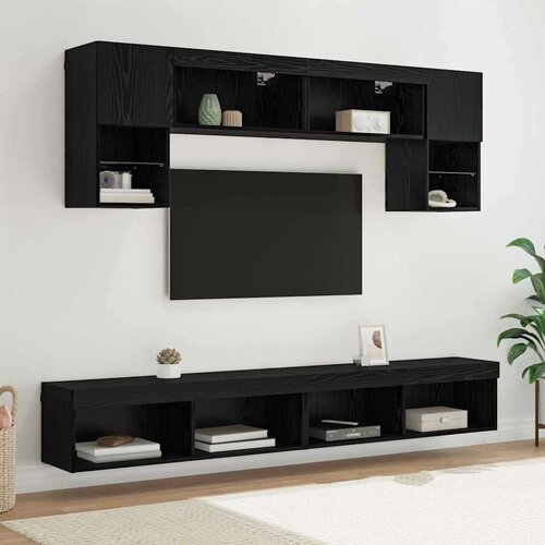 TV stenske enote z LED 6 pcs Črna Orehovina Konstruiran les, (5000132419) Cene