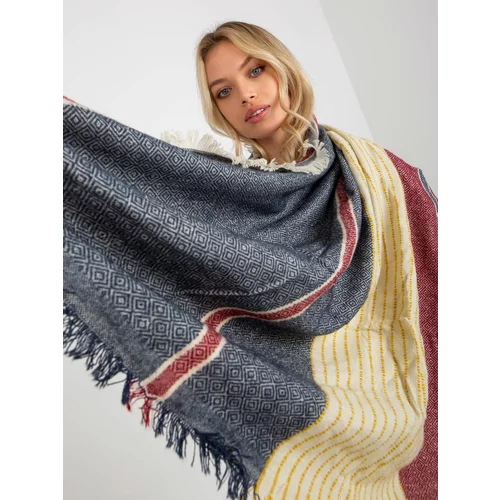 Fashion Hunters Navy and red patterned winter scarf with wool