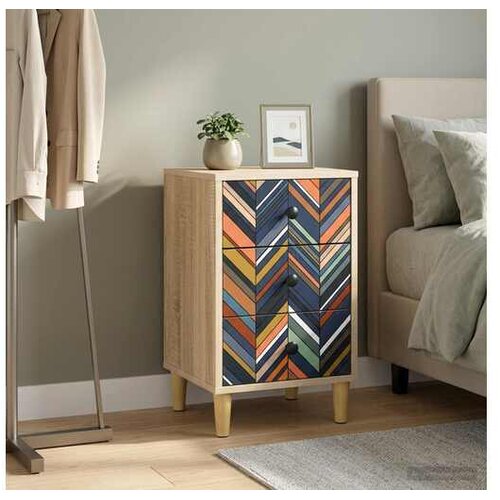 VidaXL Noćni ormar OMMEN Hrast sonoma 36 x 33 x 60 cm - Geometrijski uzorak 1 Slike