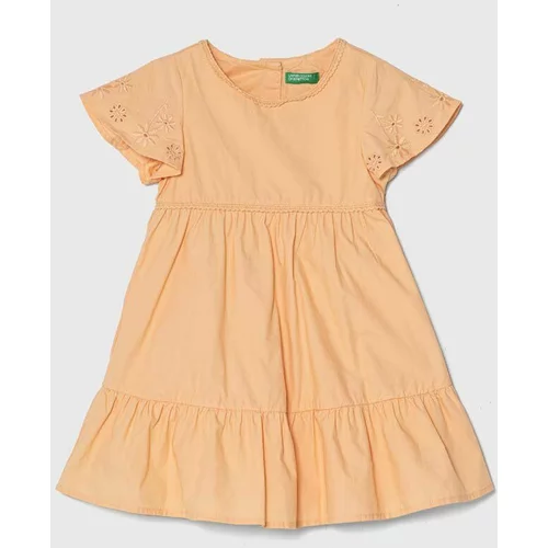United Colors Of Benetton Dječja pamučna haljina boja: narančasta, midi, širi se prema dolje
