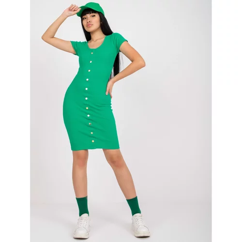 Fashion Hunters Dark green ribbed fitted dress with RUE PARIS buttons