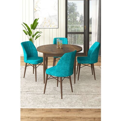 Hanah home Rox - Baroque, Turquoise BaroqueTurquoise Dining Table & Chairs Set (5 Pieces) Cene
