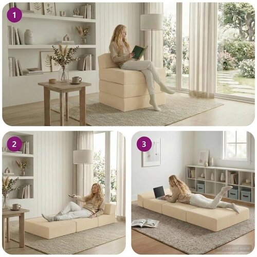 SOFA na razvlačenje Krem 200 x 70 x 15 cm Kordura tekstil - Krem 200 x 70 x 15 cm Baršunasta tkanina Cene