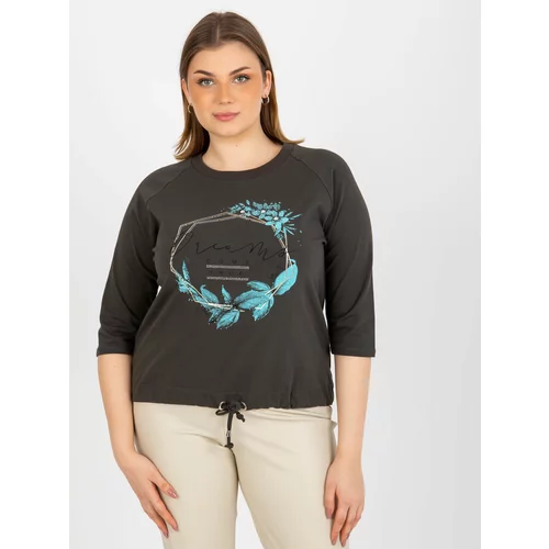 Fashion Hunters Women's Plus size T-shirt with 3/4 raglan sleeves - khaki