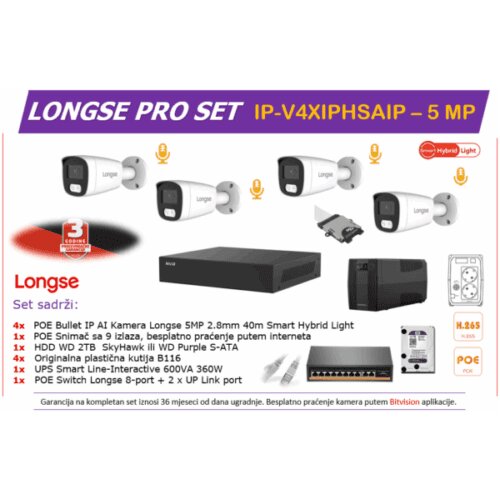 Longse Smart Hybrid Light IP POE SET IP-V4XIPHSAIP &ndash; 5 MP + UPS Cijene