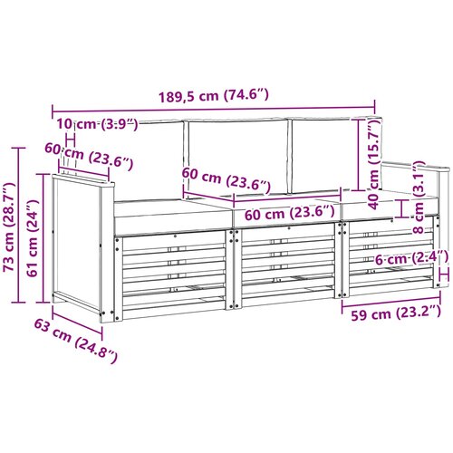  Setovi sofa 3 kom. Čvrsto drvo akacije Slike