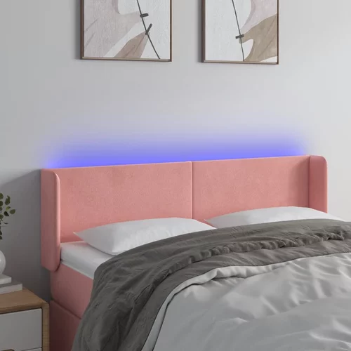 vidaXL LED posteljno vzglavje roza 147x16x78/88 cm žamet