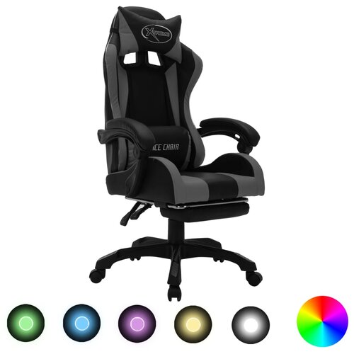 vidaXL Igraća stolica s RGB LED svjetlima sivo-crna od umjetne kože Cijene