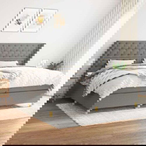  Box spring postelja z vzmetnico temno siva 200x200 cm blago, (20900620) Cene