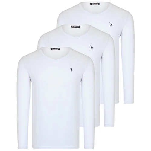 Dewberry TRIPLE SET T8587 V COLLAR MEN'S SWEATSHIRT-WHITE-WHITE-WHITE