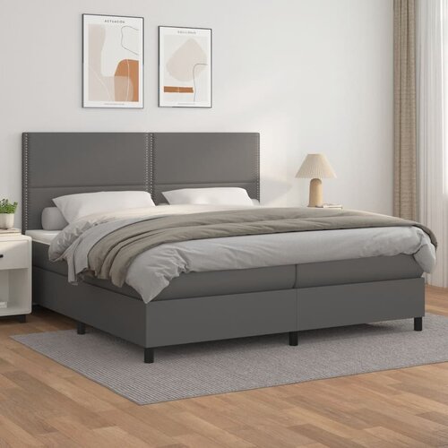 The Living Store Box spring postelja z vzmetnico siva 200x200 cm umetno usnje - Box Spring Postelja, (21521440) Slike