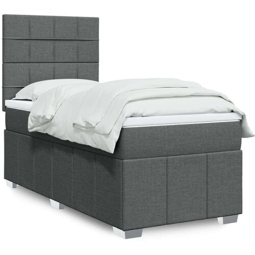 VidaXL Box spring postelja z vzmetnico temno siva 90x200 cm blago Slike