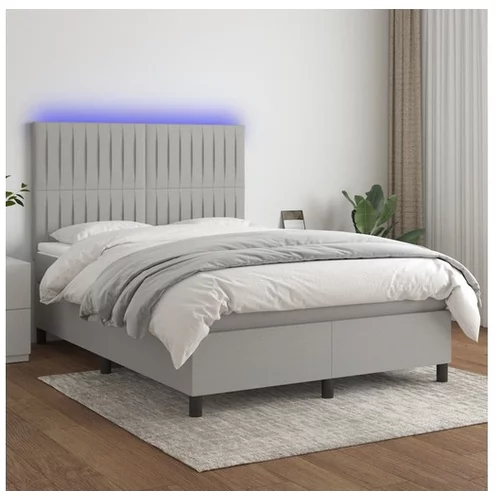 vidaXL Box spring postelja z vzmetnico LED svetlo siva 140x1