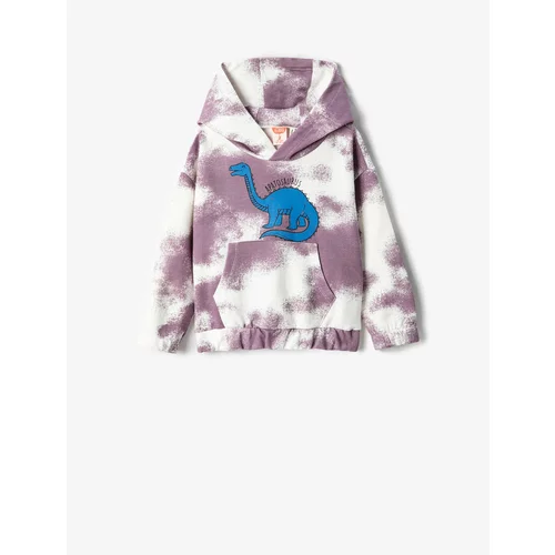 Koton Dinosaur Printed Hooded Sweatshirt Tie-Dye Patterned Kangaroo Pocket Ear Applique Detailed