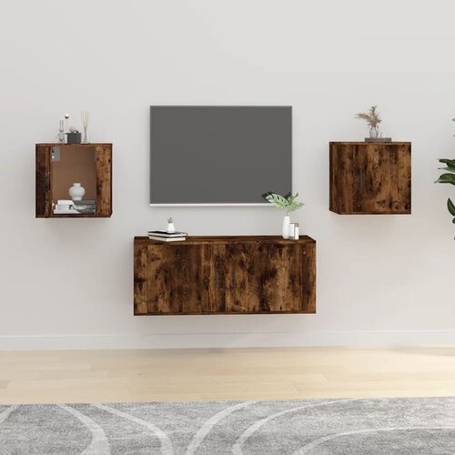The Living Store Stenska TV omarica 2 kosa dimljen hrast 40x34,5x40 cm - Stenska TV Omarica, (21375131) Slike
