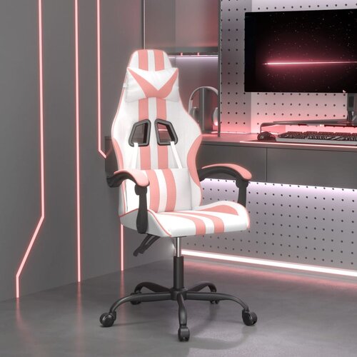 vidaXL Vrtljiv gaming stol belo in roza umetno usnje Cene