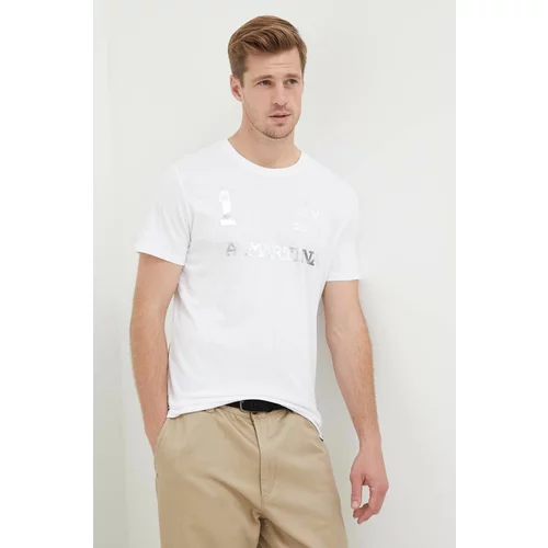 La Martina Bombažna kratka majica bela barva