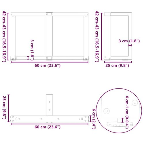 Noge za stolić T-oblika 2 kom bijele 60x25x(42-43) cm čelik Slike