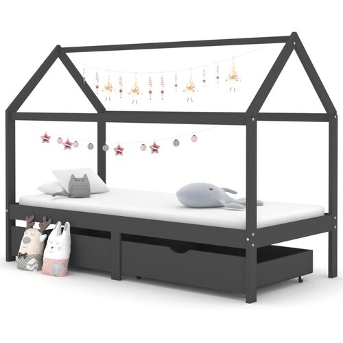 vidaXL Otroški posteljni okvir s predali temno siva borovina 90x200 cm Cene
