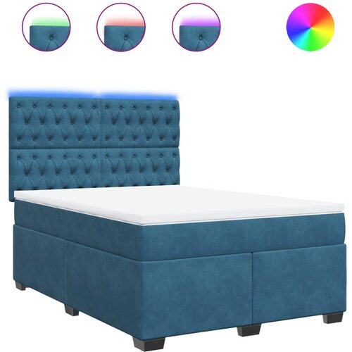 VidaXL Box spring postelja z vzmetnico modra 140x190 cm žamet, (21307494) Slike