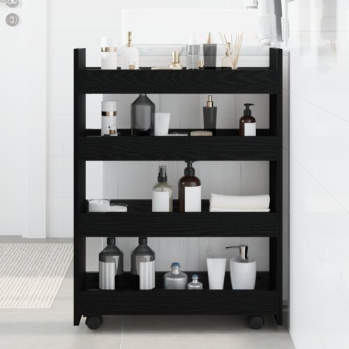 vidaXL Narrow Storage Trolley 4 Tier Black Oak Engineered Wood Cene