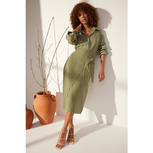 Trendyol Mint 100% Linen Oversize Shirt Slike
