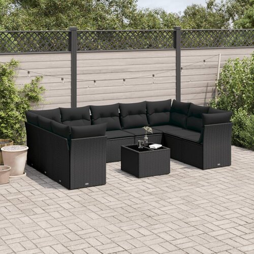VidaXL 10-dijelni set vrtnih sofa s jastucima crni od poliratana Slike