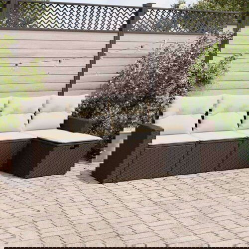  5-dijelni set vrtnih sofa s jastucima poliratan smeđi Cene